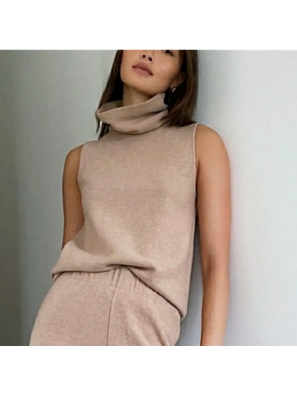 Babaton NWT Boreal Heather Natural Tan sleeveless turtleneck top medium